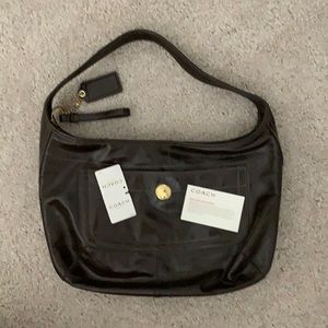 NWT COACH Factory Dark Brown Patent Leather Hobo Shoulder Bag